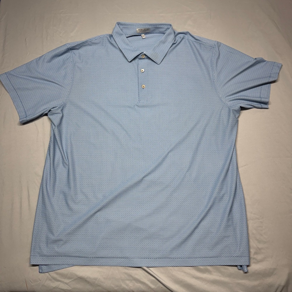 Peter Millar Summer Comfort Men's 2XL Blue Geometric Print Golf Polo